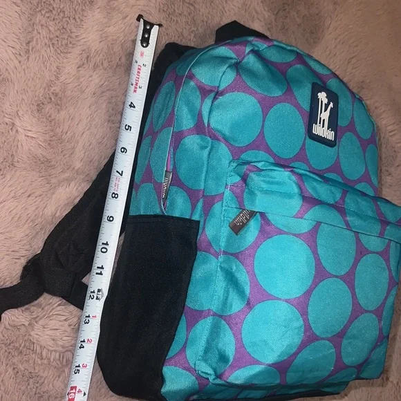 Wildkin purple turquoise blue polka dot backpack 🎒school bookbag zipper pockets - Picture 11 of 11